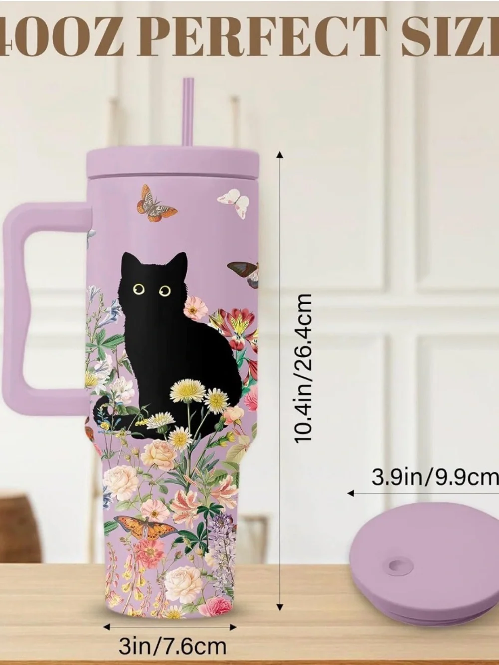 New Cat Lover Gifts For Women, Stainless Steel Tumbler With Handle 40 Oz